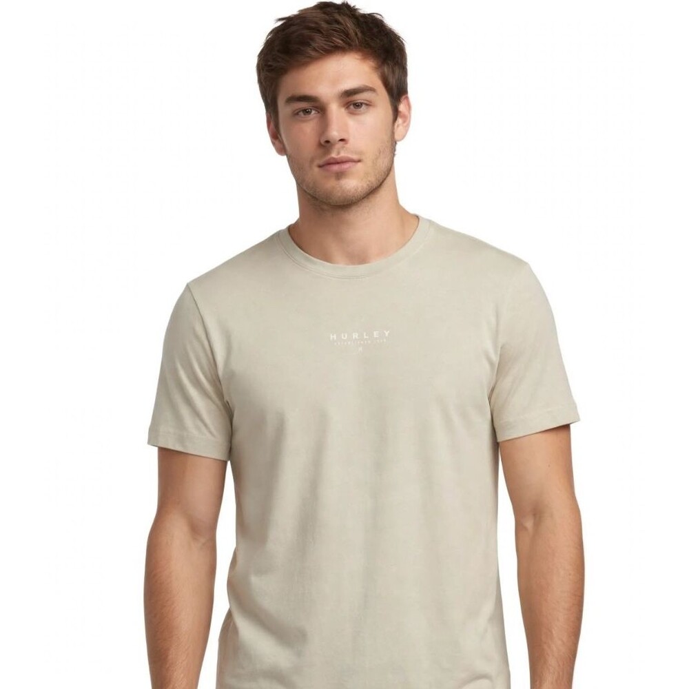 Hurley T-Shirt Mens Small Beige HURLEY Established 1999 Logo Surf Tee S